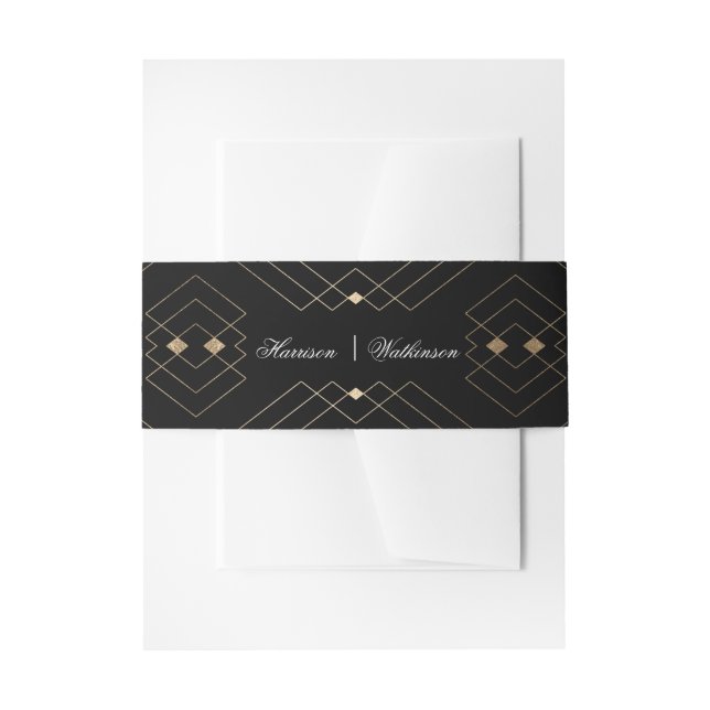 Gold Diamond Black Geometric Deco Wedding Invitation Belly Band (Front Example)