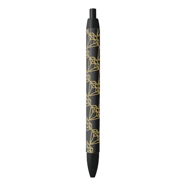 Gold Diamond Black Ink Pen (Front Vertical)