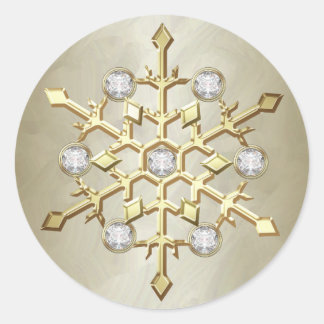 Gold Diamond Christmas Holiday Snowflake Classic Round Sticker