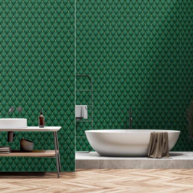 Gold Diamond Dark Emerald Green Wallpaper (Bathroom)