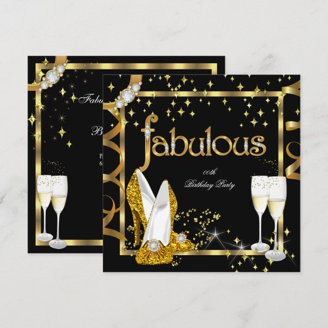 Gold Diamond Fabulous Glitter High Heels Party Invitation (Front/Back)