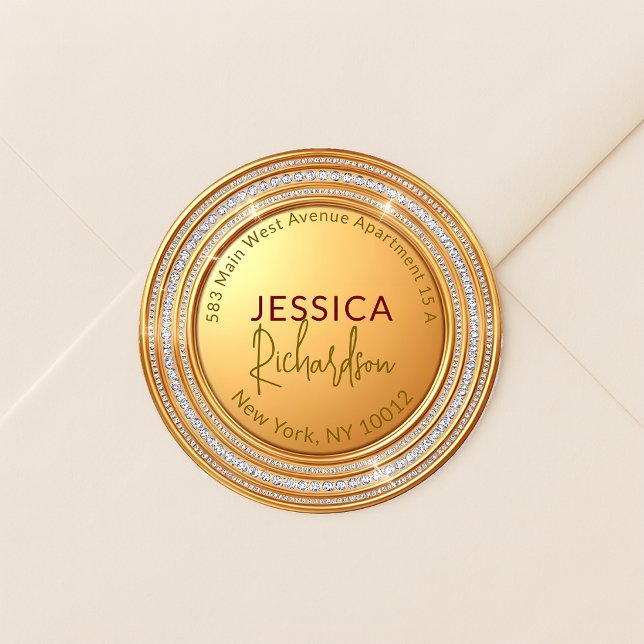Gold Diamond Frame Round Return Address Label (Creator Uploaded)