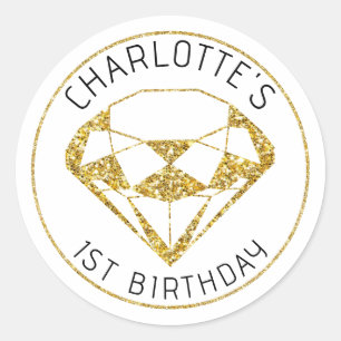 Gold Diamond Gem Birthday Favour Sticker