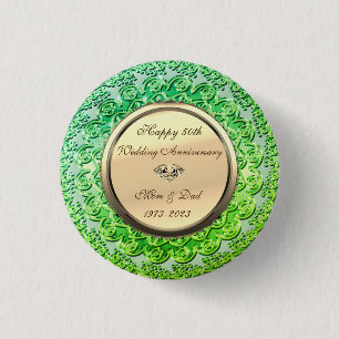 Gold Diamond Green 50th Wedding Anniversary Button