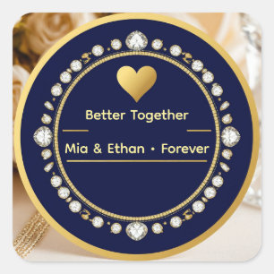 💙 Gold Diamond Heart Wedding Thank You Gift 💙 Square Sticker