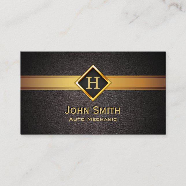 Gold Diamond Label Auto Mechanic Business Card (Front)