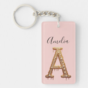 Gold Diamond Letter A Initial Gift Key Ring