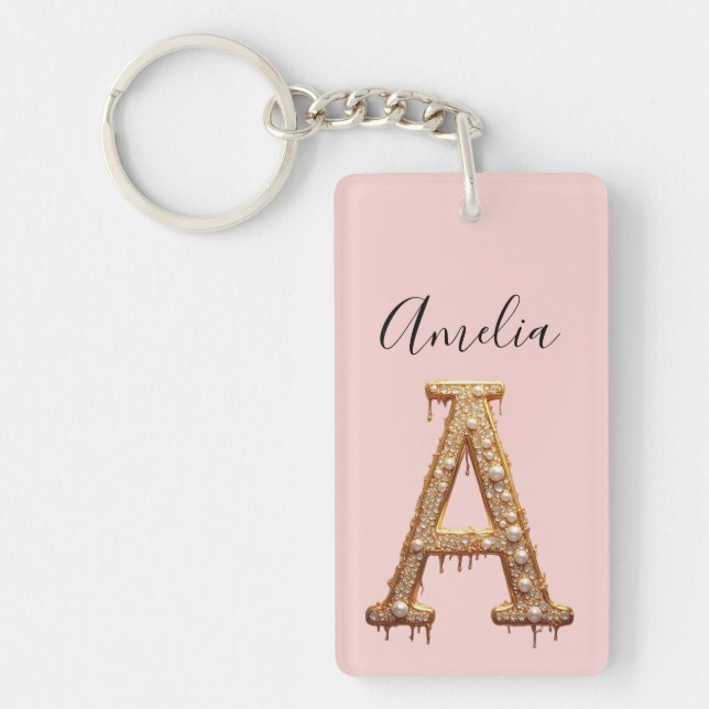 Gold Diamond Letter A Initial Gift Key Ring (Front)