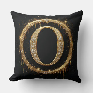 Gold Diamond Letter O Monogram Personal Initial Cushion