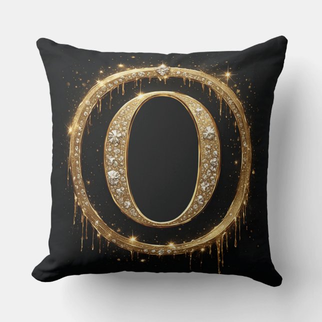Gold Diamond Letter O Monogram Personal Initial Cushion (Front)