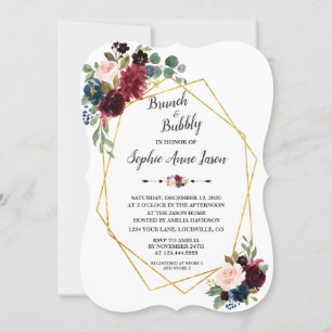 Gold Diamond Merlot Navy Blue Floral Bridal Shower Invitation
