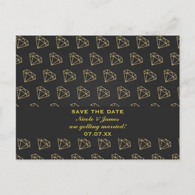 Gold Diamond Modern Bachelorette Save The Date Announcement Postcard (Front)