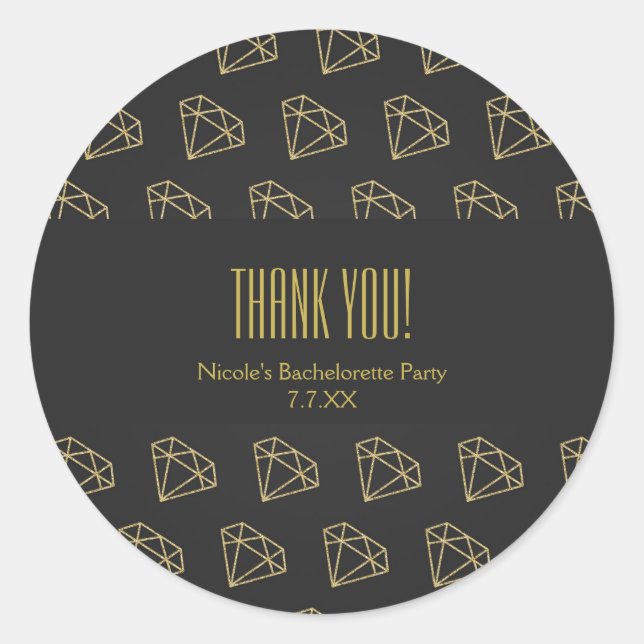 Gold Diamond Modern Design Bachelorette Favour Classic Round Sticker (Front)