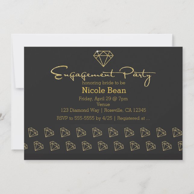 Gold Diamond Modern Design Engagement Party Invitation (Front)