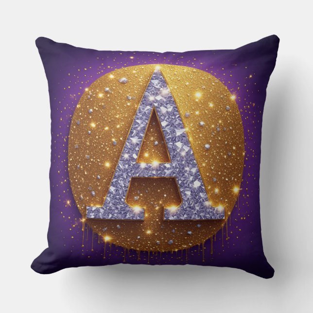 Gold Diamond Monogram A Initial Cushion (Front)