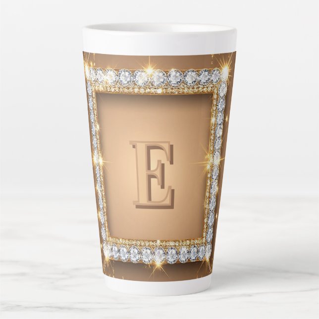 ✨ Gold Diamond Monogram Custom Name Design ✨ Latte Mug (Front)
