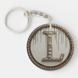 Gold Diamond Monogram L Keepsake Key Ring