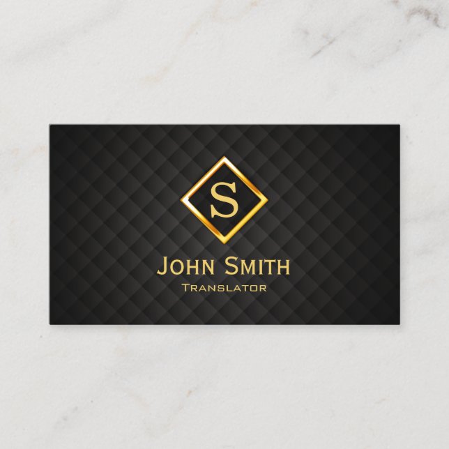Gold Diamond Monogram Translator Business Card (Front)