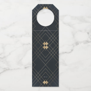 Gold Diamond Navy Geometric Deco Gatsby Wedding Bottle Tag