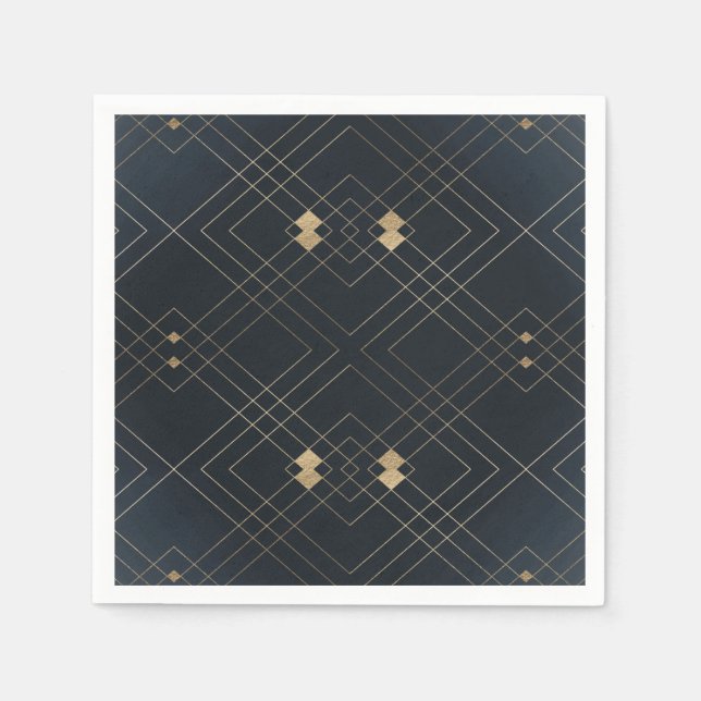 Gold Diamond Navy Geometric Deco Gatsby Wedding Napkin (Front)