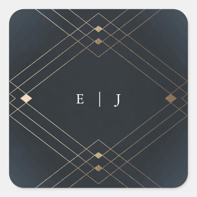 Gold Diamond Navy Geometric Deco Gatsby Wedding Square Sticker (Front)