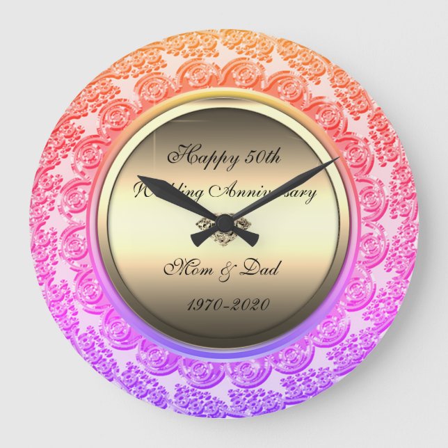 Gold Diamond Ombre 50th Wedding Anniversary Large Clock (Front)