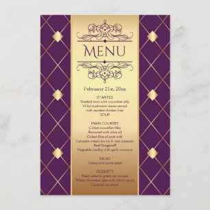 Gold diamond pattern on purple Wedding Menu Invitation