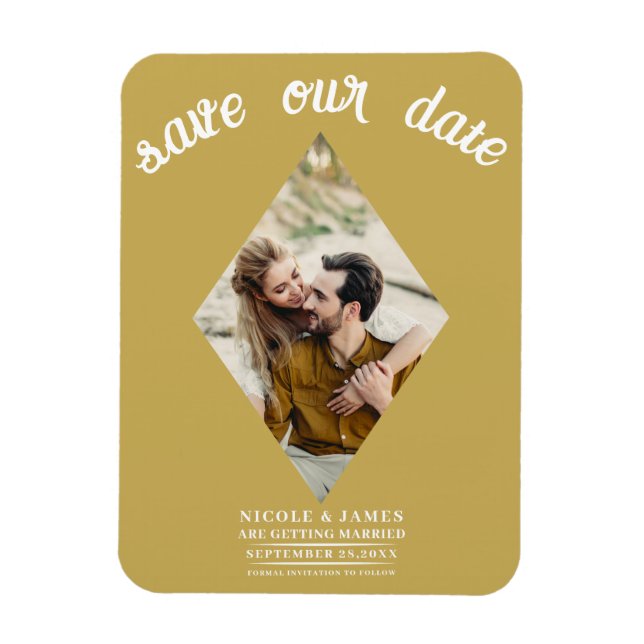 Gold Diamond Photo Wedding Save the Date Magnet (Vertical)