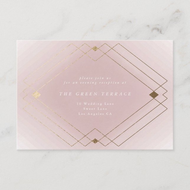 Gold Diamond Pink Geometric Deco Gatsby Wedding Enclosure Card (Front)