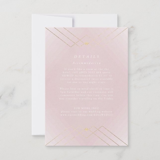 Gold Diamond Pink Geometric Deco Gatsby Wedding RSVP Card (Front)