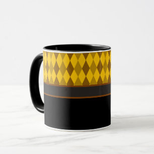 Gold diamond print, brown/black band mug