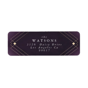 Gold Diamond Purple Geometric Deco Gatsby Wedding Return Address Label