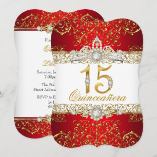 Gold Diamond Red Glamour Quinceanera Invitation