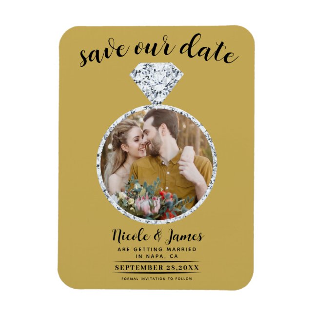 Gold Diamond Ring Bling Ring Photo Save the Date Magnet (Vertical)