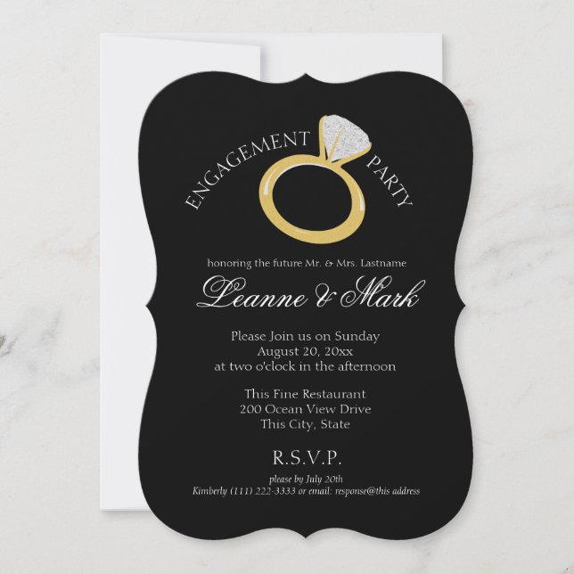 Gold Diamond Ring Engagement Party Invitation (Front)