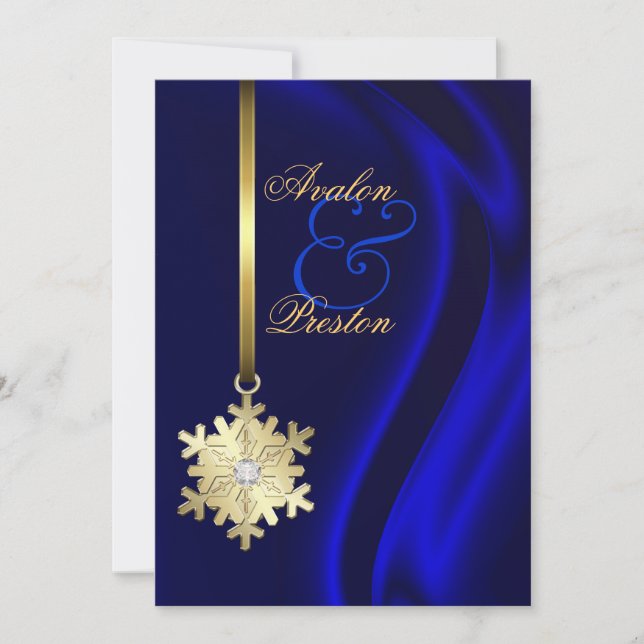 Gold Diamond Snowflake Blue Silk Invitation (Front)