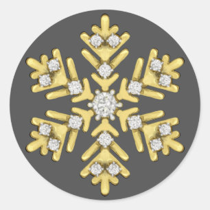 gold diamond snowflake illustration classic round sticker