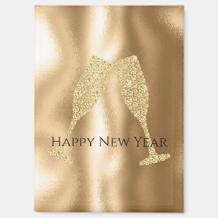Gold Diamond Sparkle Champagne Glasses New Year's Magnet