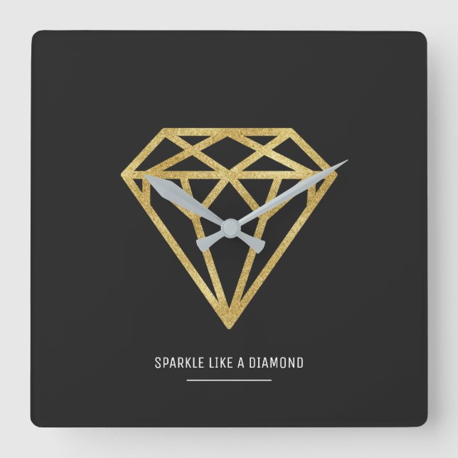 Gold Diamond Square Wall Clock (Front)