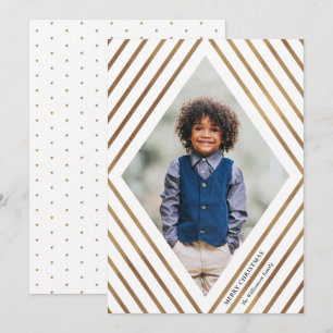 Gold Diamond Stripes Frame Photo Christmas Holiday Card