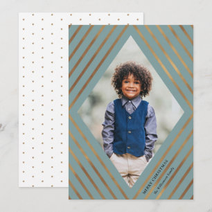 Gold Diamond Stripes Light Frame Photo Christmas Holiday Card
