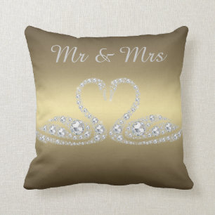 GOLD DIAMOND SWAN CUSHION WEDDING