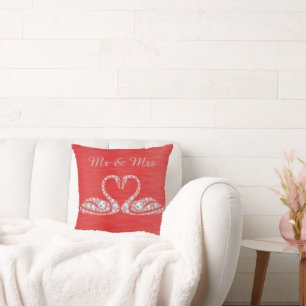 GOLD DIAMOND SWAN CUSHION WEDDING RED