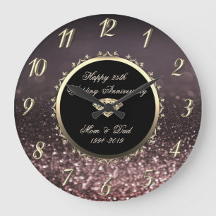 Gold Diamond Swirls 25th Bokeh Wedding Anniversary Large Clock