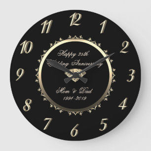 Gold Diamond Swirls 25th Wedding Anniversary Large Clock