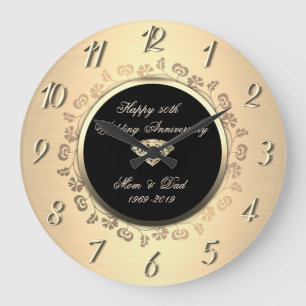 Gold Diamond Swirls 50th Wedding Anniversary Large Clock
