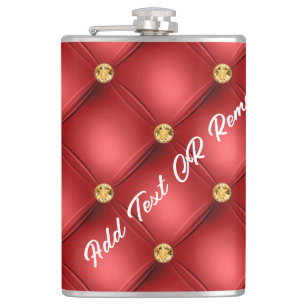 Gold Diamond Tufted Custom Text Name Red Flask