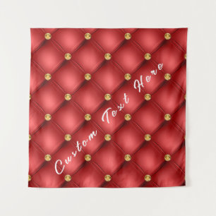 Gold Diamond Tufted Custom Text Name Red Tapestry