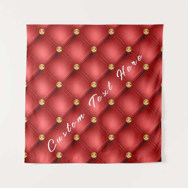 Gold Diamond Tufted Custom Text Name Red Tapestry (Front)