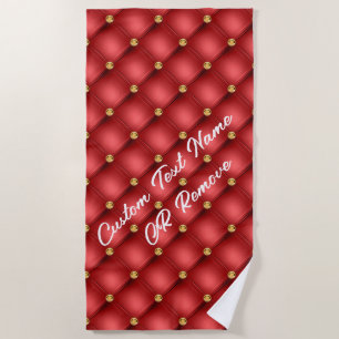 Gold Diamond Tufted Custom Text Red Beach Towel